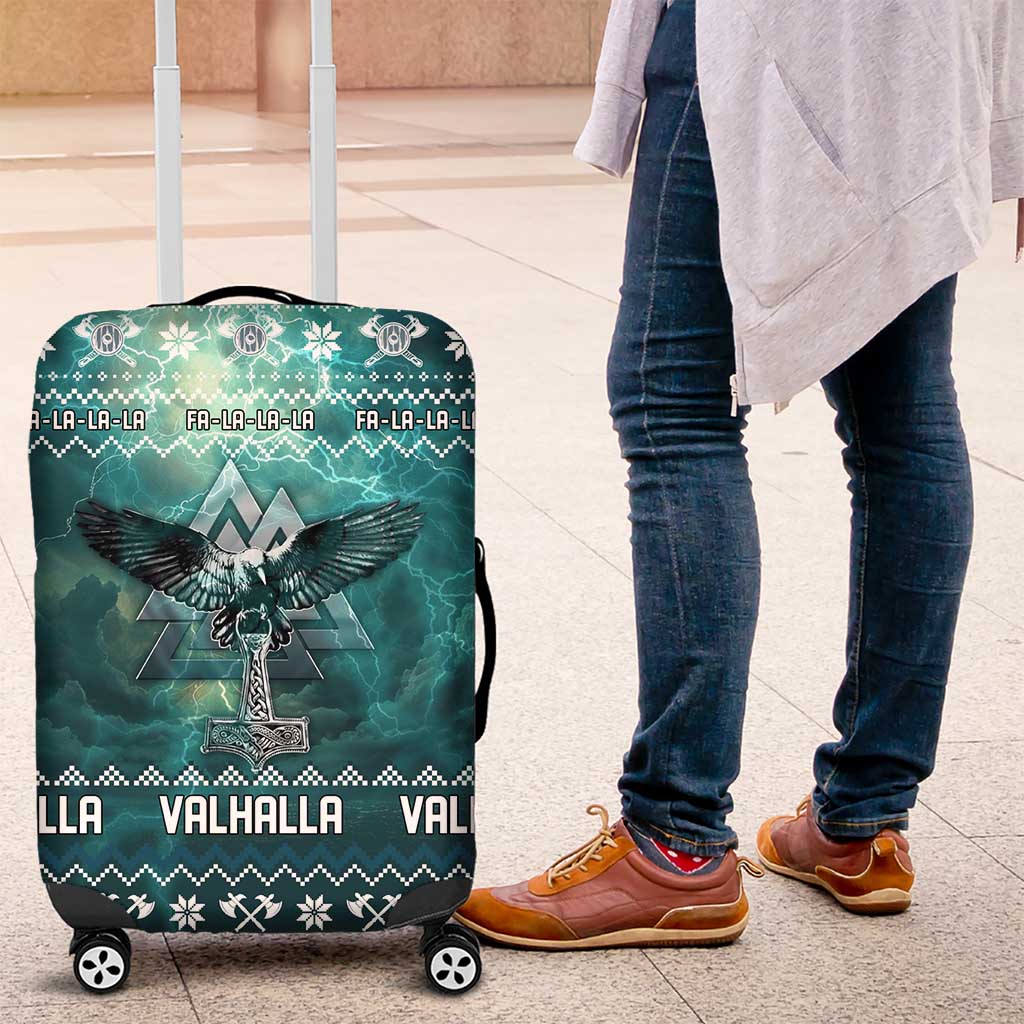 Viking Valhalla Christmas Luggage Cover with Norse Symbols Raven and Fa La La La Design - Wonder Print Shop