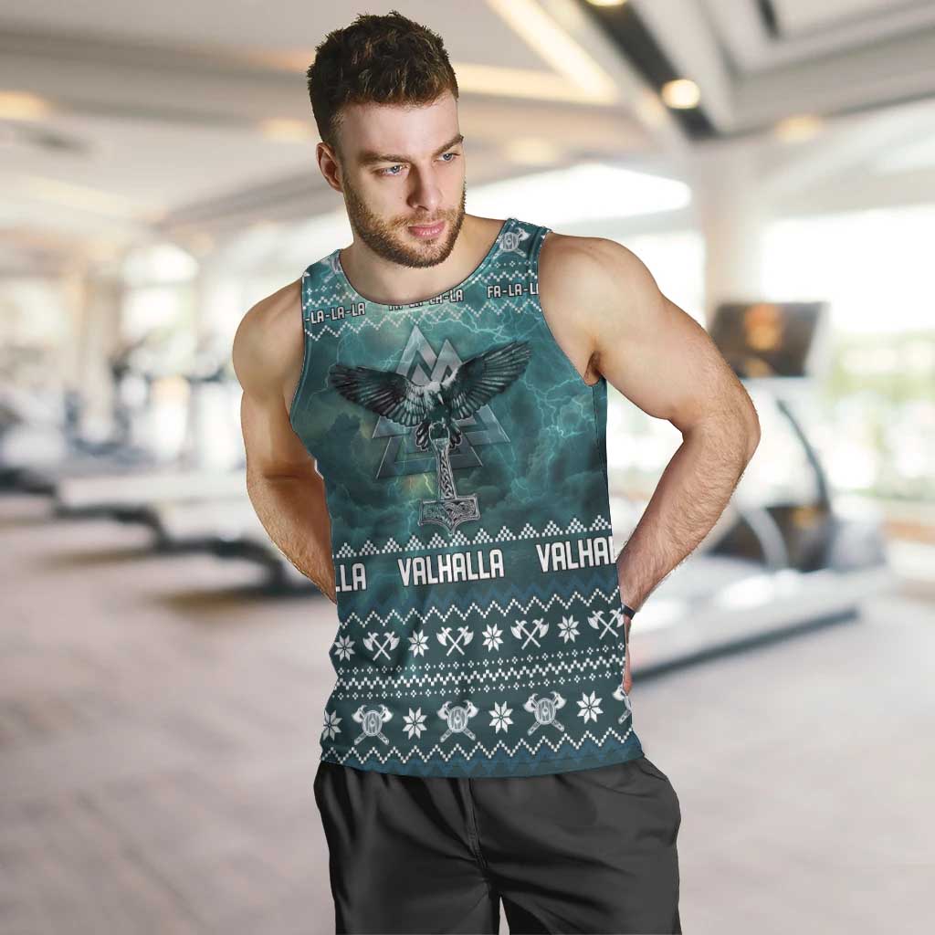 Viking Valhalla Christmas Men Tank Top with Norse Symbols Raven and Fa La La La Design - Wonder Print Shop
