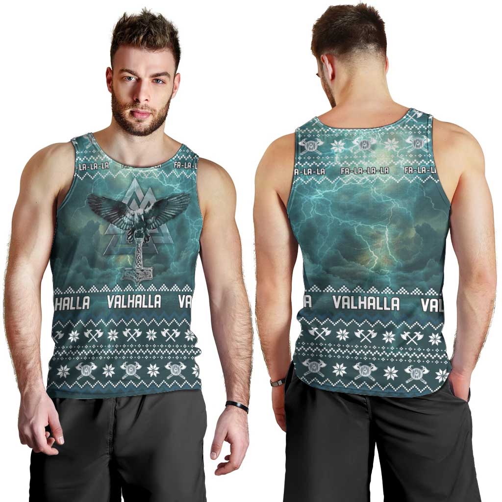 Viking Valhalla Christmas Men Tank Top with Norse Symbols Raven and Fa La La La Design - Wonder Print Shop