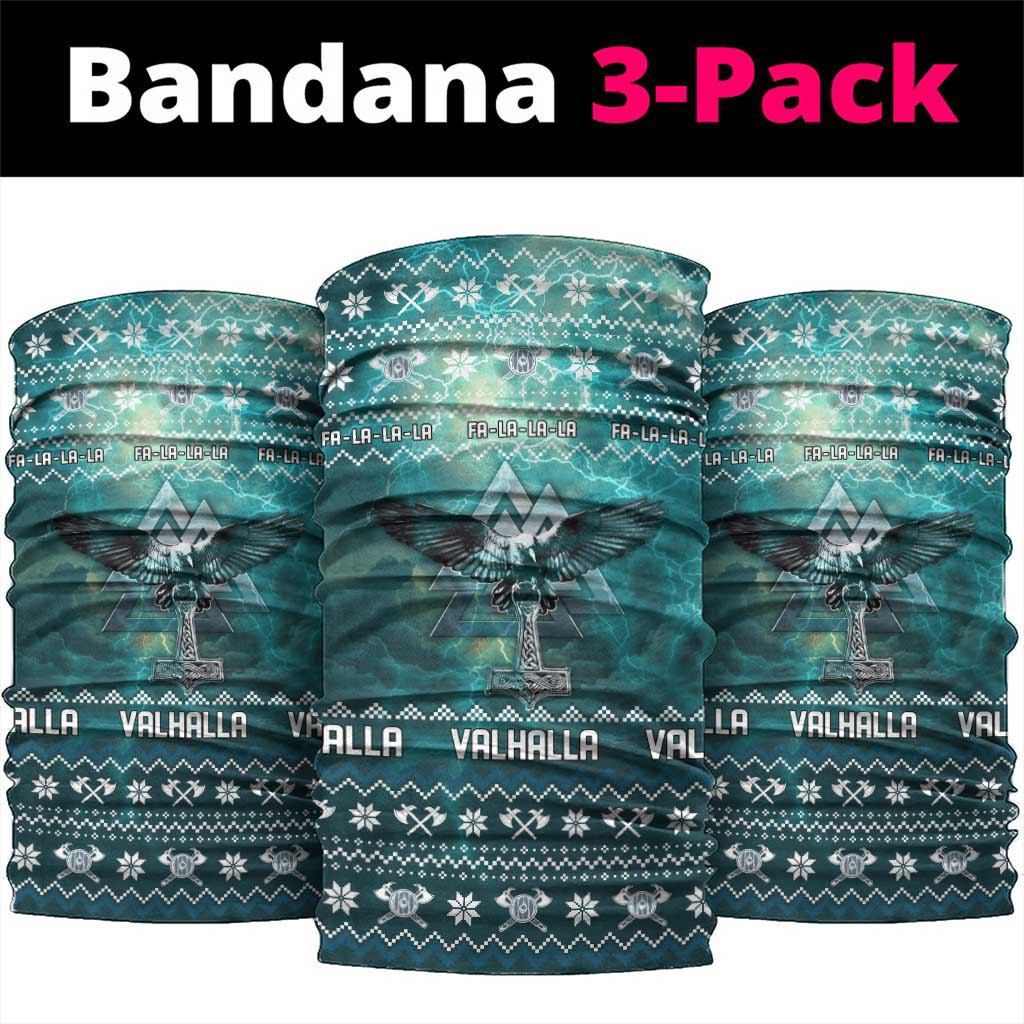 Viking Valhalla Christmas Neck Gaiter with Norse Symbols Raven and Fa La La La Design - Wonder Print Shop