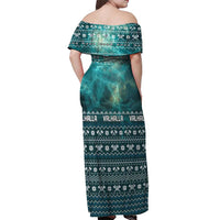 Viking Valhalla Christmas Off Shoulder Maxi Dress with Norse Symbols Raven and Fa La La La Design - Wonder Print Shop
