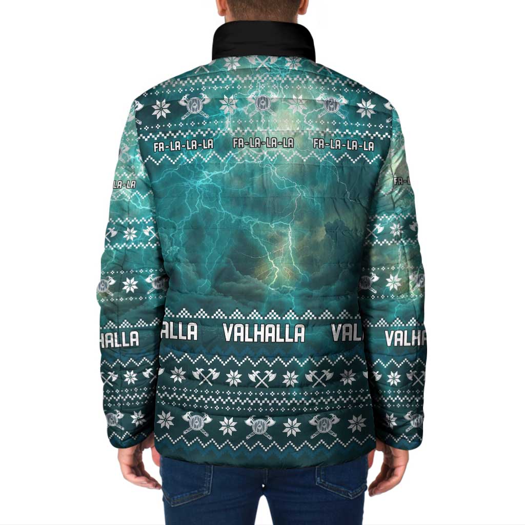 Viking Valhalla Christmas Padded Jacket with Norse Symbols Raven and Fa La La La Design - Wonder Print Shop