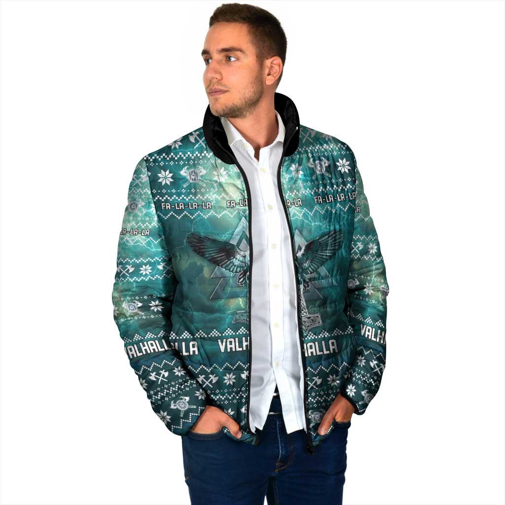 Viking Valhalla Christmas Padded Jacket with Norse Symbols Raven and Fa La La La Design - Wonder Print Shop