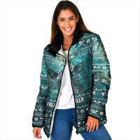 Viking Valhalla Christmas Padded Jacket with Norse Symbols Raven and Fa La La La Design - Wonder Print Shop