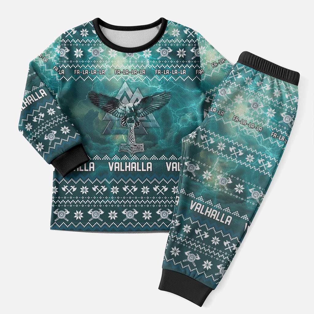 Viking Valhalla Christmas Pajama Set with Norse Symbols Raven and Fa La La La Design - Wonder Print Shop
