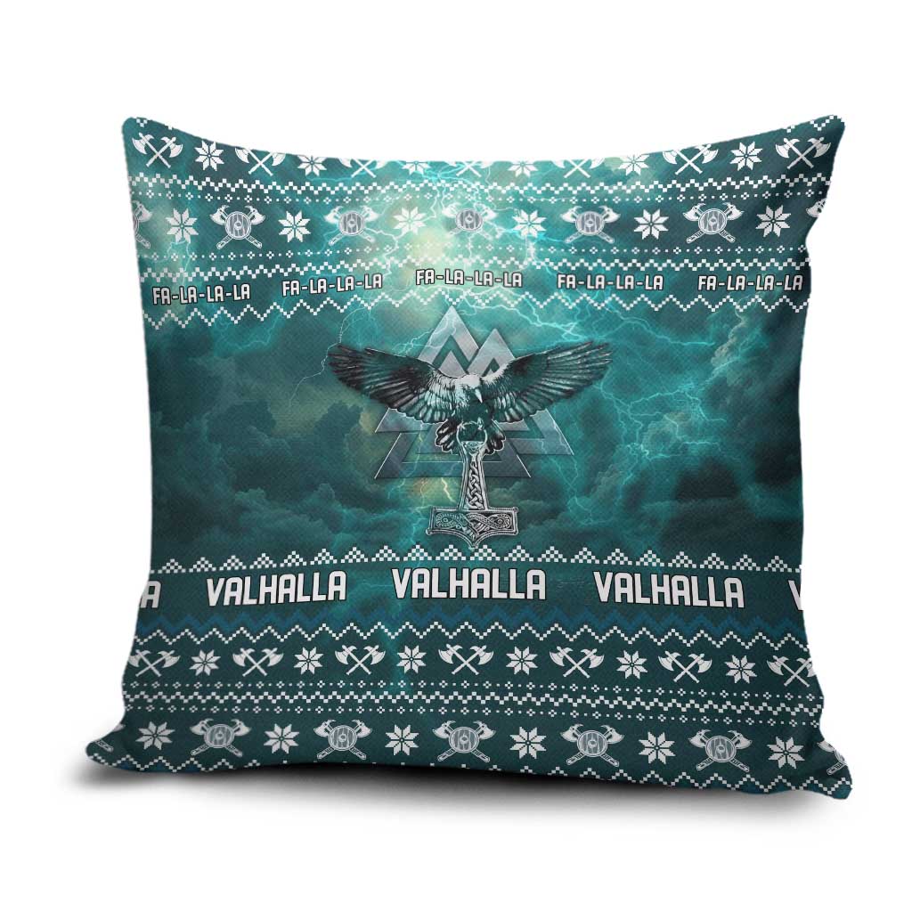 Viking Valhalla Christmas Pillow Cover with Norse Symbols Raven and Fa La La La Design - Wonder Print Shop