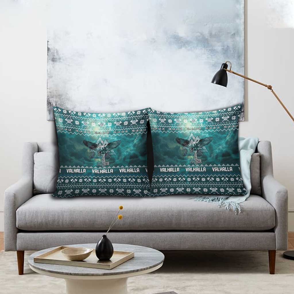 Viking Valhalla Christmas Pillow Cover with Norse Symbols Raven and Fa La La La Design - Wonder Print Shop