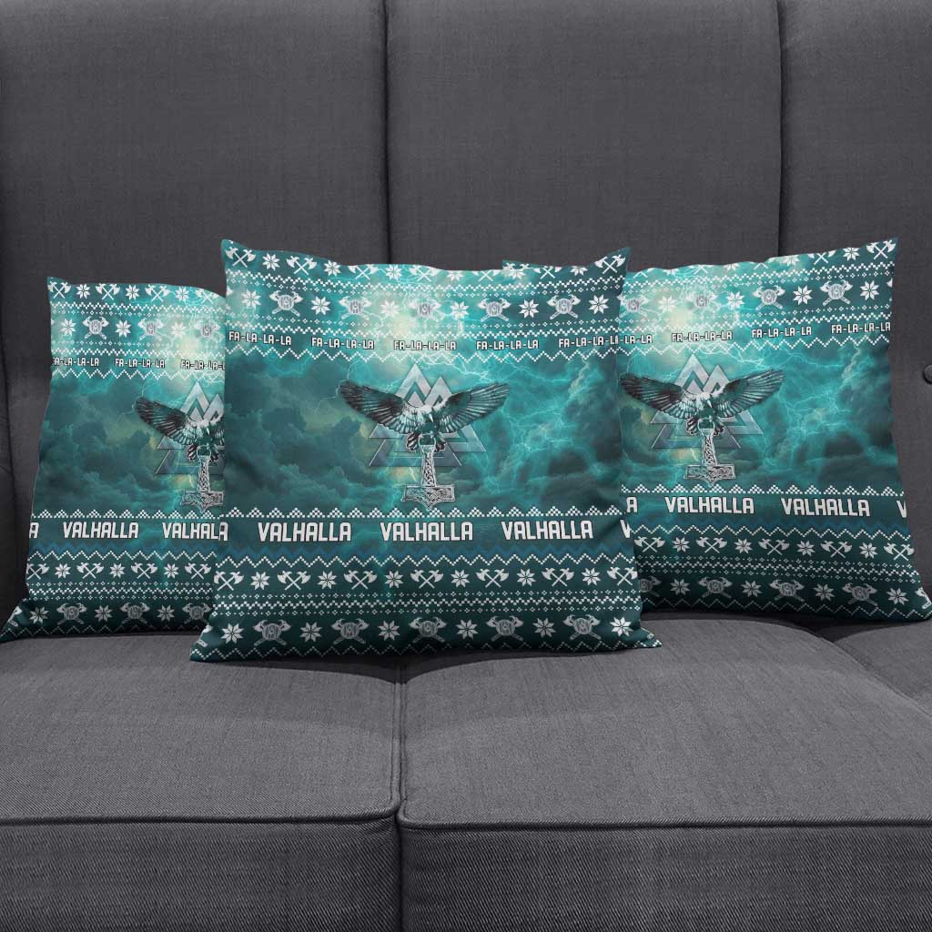 Viking Valhalla Christmas Pillow Cover with Norse Symbols Raven and Fa La La La Design - Wonder Print Shop