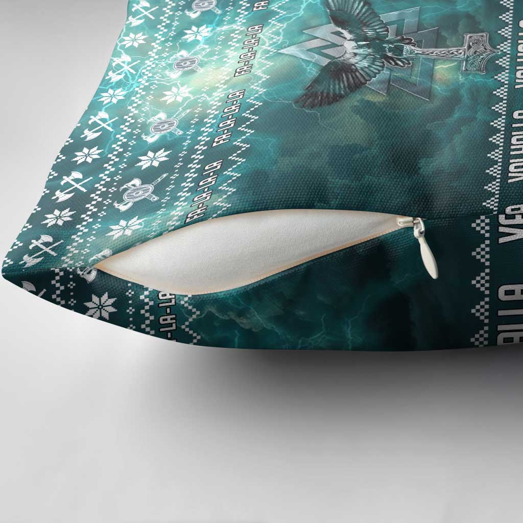 Viking Valhalla Christmas Pillow Cover with Norse Symbols Raven and Fa La La La Design - Wonder Print Shop