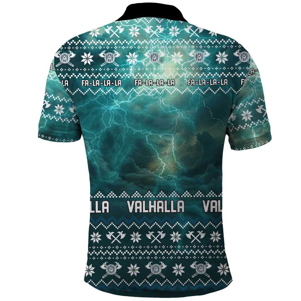 Viking Valhalla Christmas Polo Shirt with Norse Symbols Raven and Fa La La La Design - Wonder Print Shop