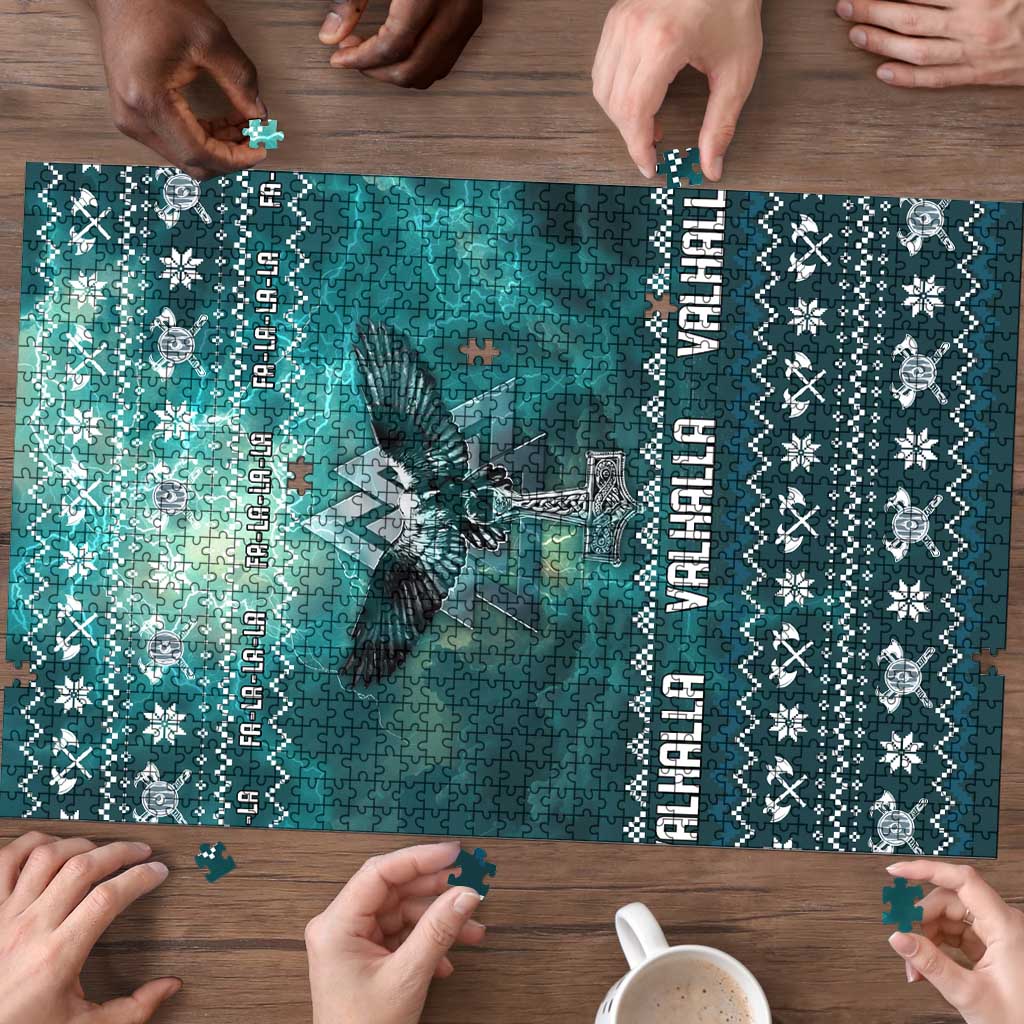 Viking Valhalla Christmas Puzzle with Norse Symbols Raven and Fa La La La Design - Wonder Print Shop