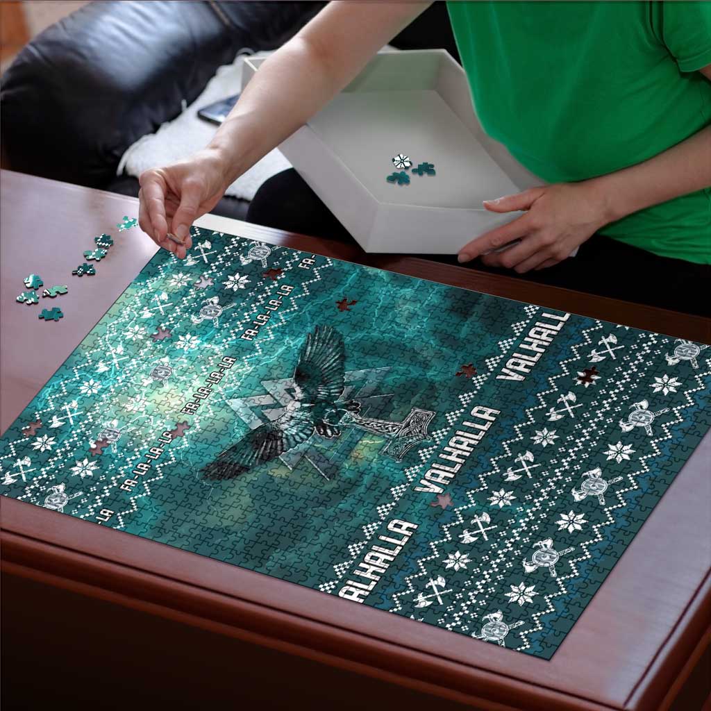 Viking Valhalla Christmas Puzzle with Norse Symbols Raven and Fa La La La Design - Wonder Print Shop