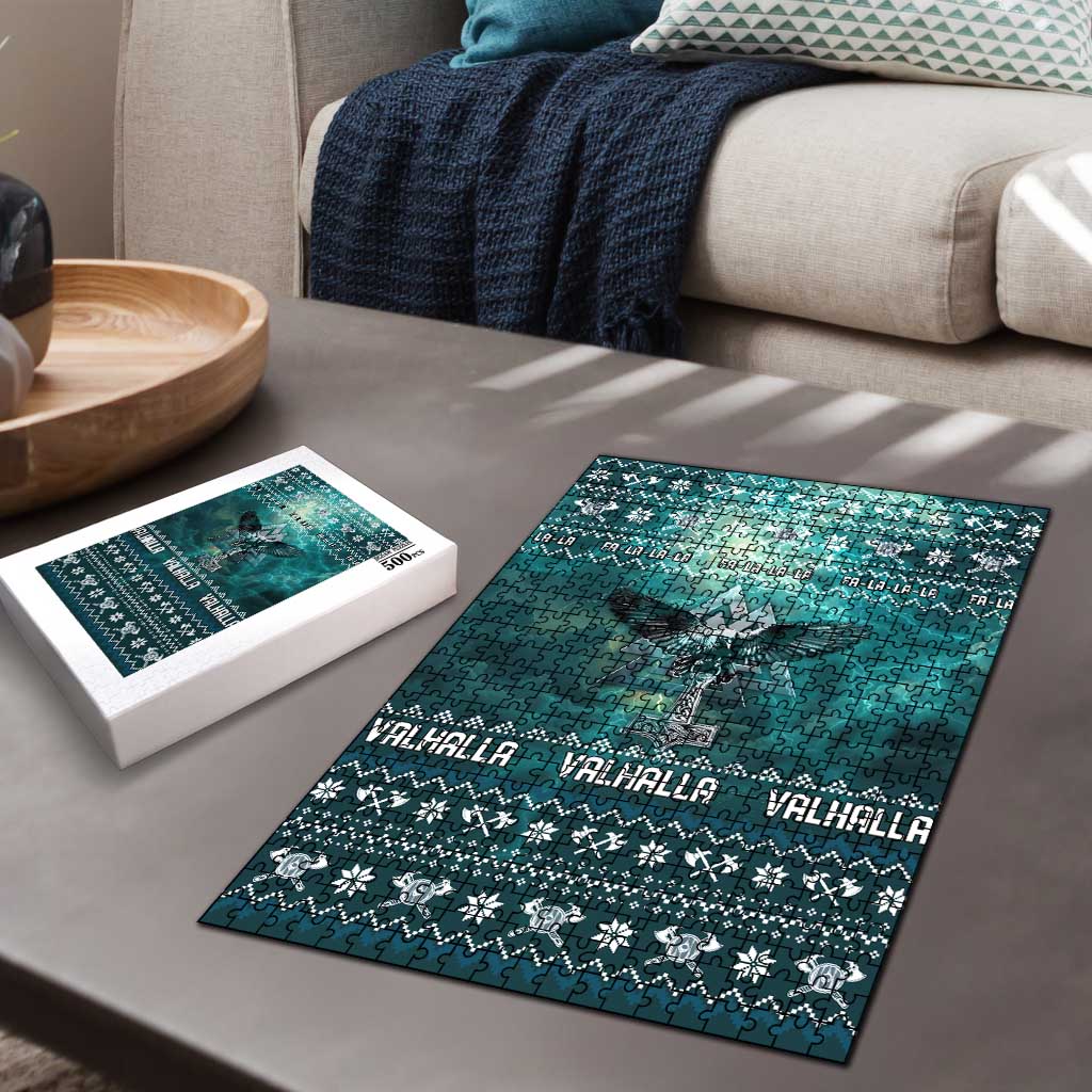 Viking Valhalla Christmas Puzzle with Norse Symbols Raven and Fa La La La Design - Wonder Print Shop