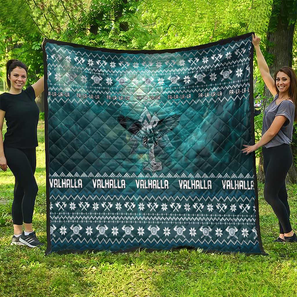 Viking Valhalla Christmas Quilt with Norse Symbols Raven and Fa La La La Design - Wonder Print Shop