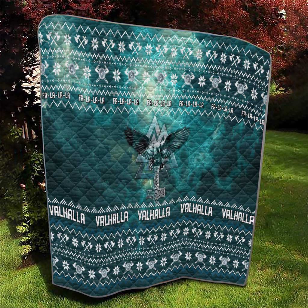 Viking Valhalla Christmas Quilt with Norse Symbols Raven and Fa La La La Design - Wonder Print Shop