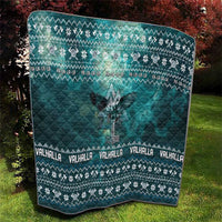 Viking Valhalla Christmas Quilt with Norse Symbols Raven and Fa La La La Design - Wonder Print Shop