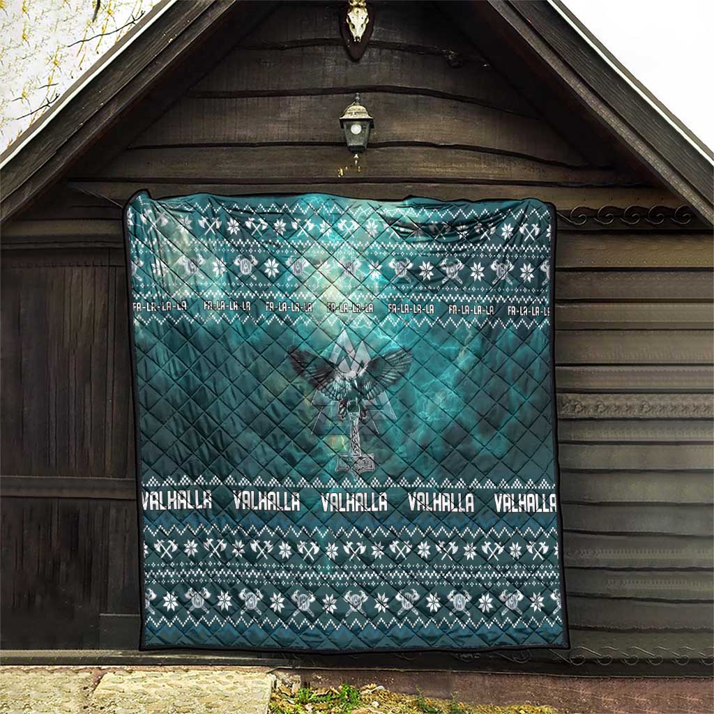 Viking Valhalla Christmas Quilt with Norse Symbols Raven and Fa La La La Design - Wonder Print Shop