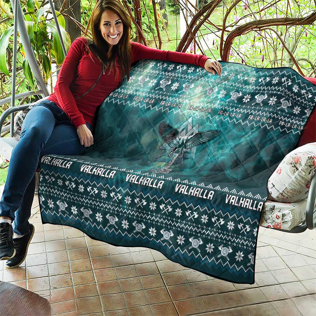 Viking Valhalla Christmas Quilt with Norse Symbols Raven and Fa La La La Design - Wonder Print Shop