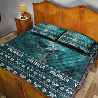 Viking Valhalla Christmas Quilt Bed Set with Norse Symbols Raven and Fa La La La Design - Wonder Print Shop