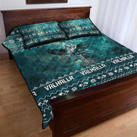 Viking Valhalla Christmas Quilt Bed Set with Norse Symbols Raven and Fa La La La Design - Wonder Print Shop