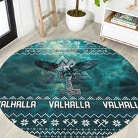 Viking Valhalla Christmas Round Carpet with Norse Symbols Raven and Fa La La La Design - Wonder Print Shop