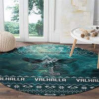 Viking Valhalla Christmas Round Carpet with Norse Symbols Raven and Fa La La La Design - Wonder Print Shop