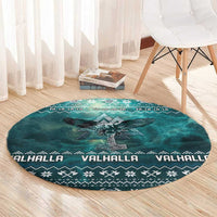 Viking Valhalla Christmas Round Carpet with Norse Symbols Raven and Fa La La La Design - Wonder Print Shop