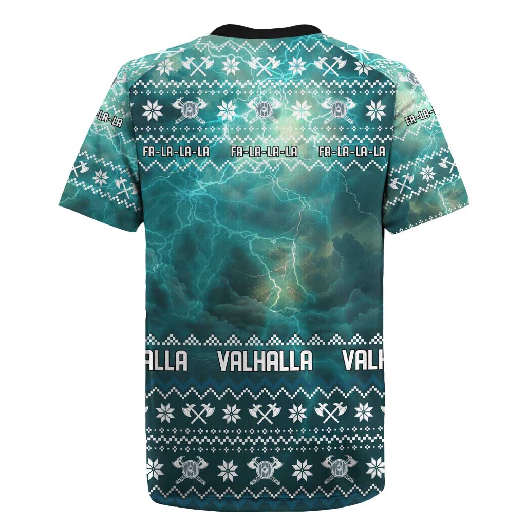 Viking Valhalla Christmas Rugby Jersey with Norse Symbols Raven and Fa La La La Design - Wonder Print Shop