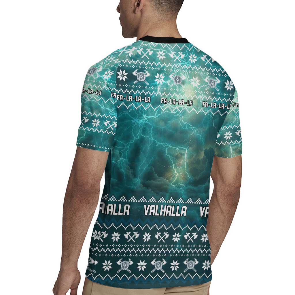 Viking Valhalla Christmas Rugby Jersey with Norse Symbols Raven and Fa La La La Design - Wonder Print Shop