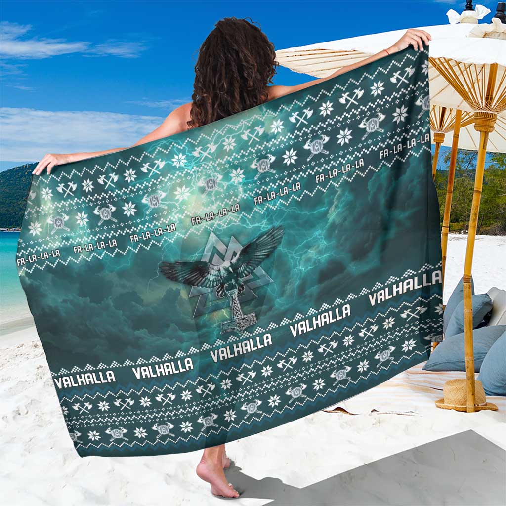 Viking Valhalla Christmas Sarong with Norse Symbols Raven and Fa La La La Design - Wonder Print Shop