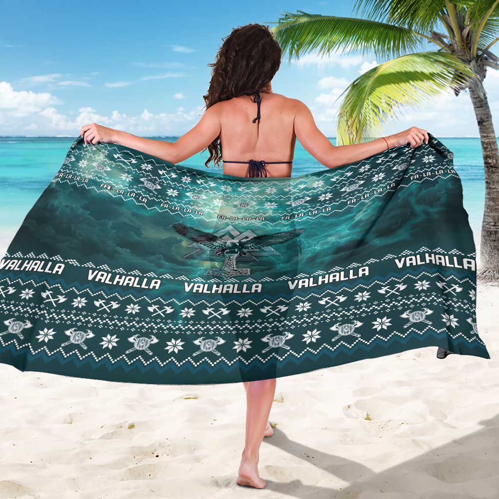 Viking Valhalla Christmas Sarong with Norse Symbols Raven and Fa La La La Design - Wonder Print Shop