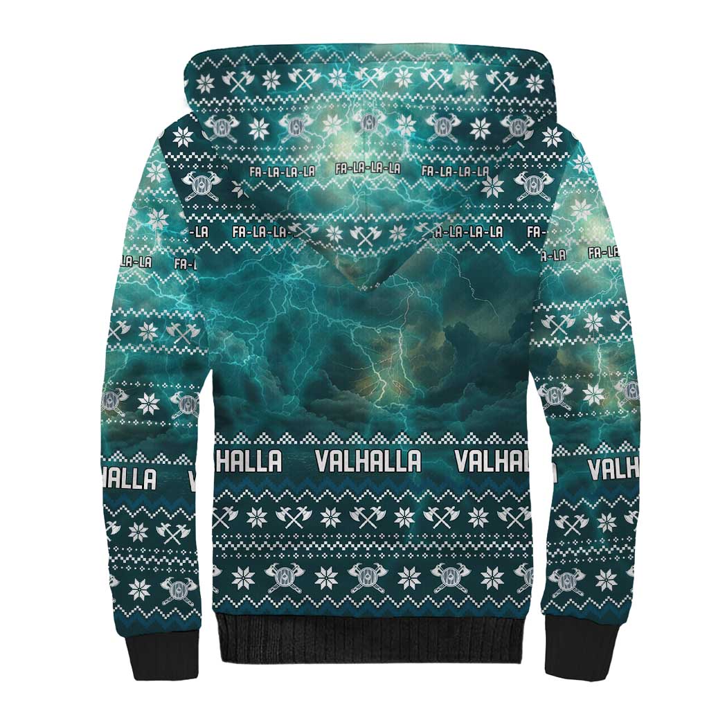 Viking Valhalla Christmas Sherpa Hoodie with Norse Symbols Raven and Fa La La La Design - Wonder Print Shop