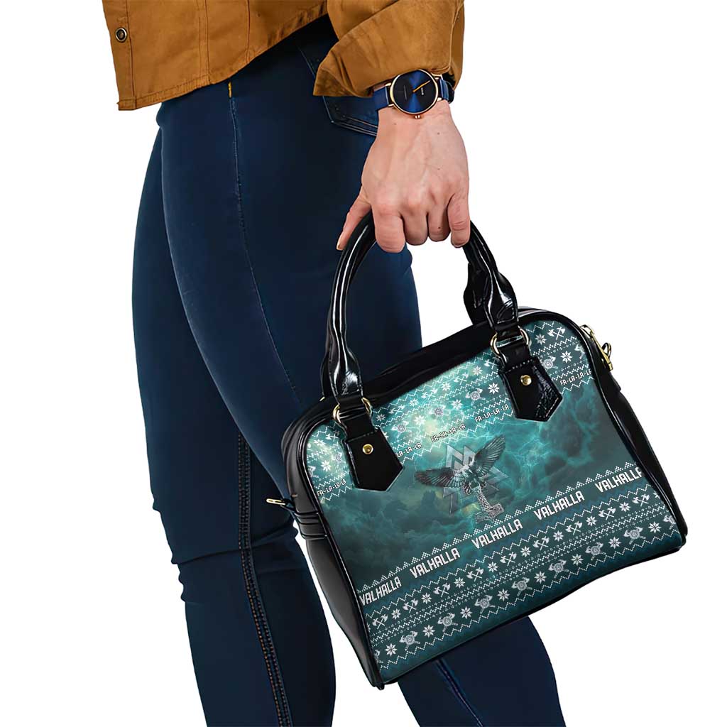 Viking Valhalla Christmas Shoulder Handbag with Norse Symbols Raven and Fa La La La Design - Wonder Print Shop