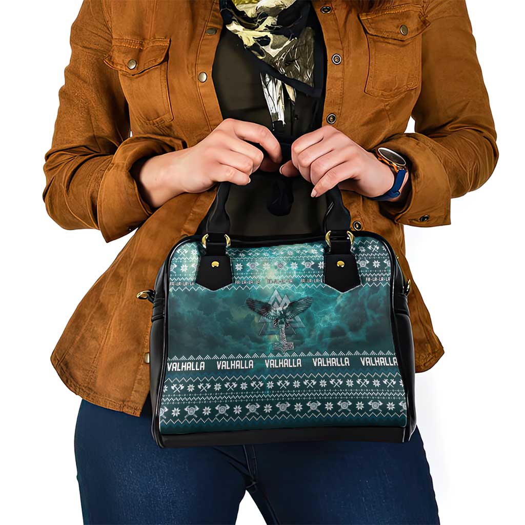 Viking Valhalla Christmas Shoulder Handbag with Norse Symbols Raven and Fa La La La Design - Wonder Print Shop