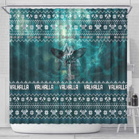Viking Valhalla Christmas Shower Curtain with Norse Symbols Raven and Fa La La La Design - Wonder Print Shop