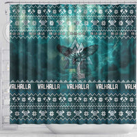 Viking Valhalla Christmas Shower Curtain with Norse Symbols Raven and Fa La La La Design - Wonder Print Shop