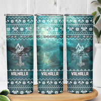 Viking Valhalla Christmas Skinny Tumbler with Norse Symbols Raven and Fa La La La Design - Wonder Print Shop