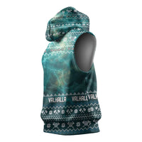 Viking Valhalla Christmas Sleeveless Hoodie with Norse Symbols Raven and Fa La La La Design - Wonder Print Shop