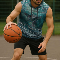 Viking Valhalla Christmas Sleeveless Hoodie with Norse Symbols Raven and Fa La La La Design - Wonder Print Shop