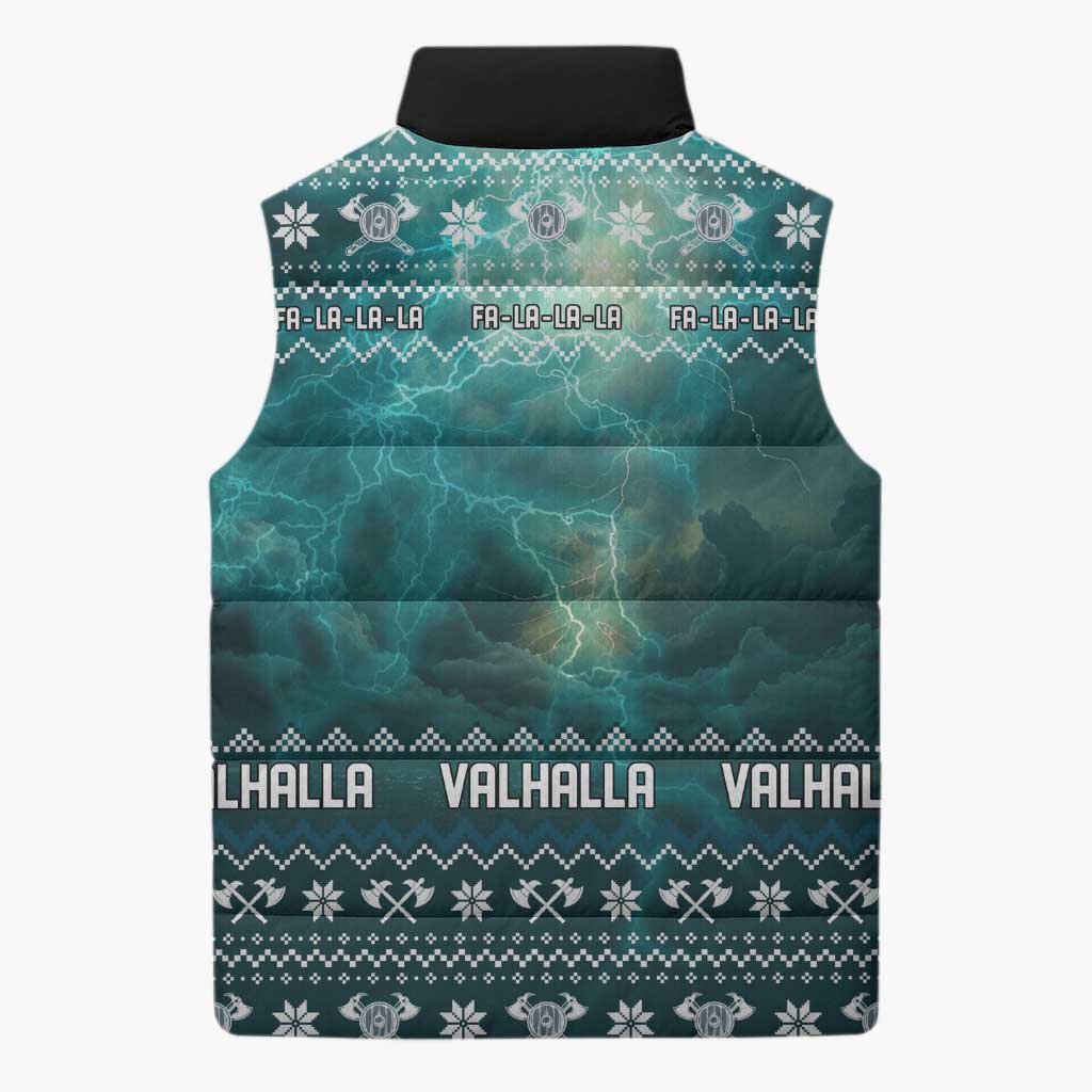 Viking Valhalla Christmas Sleeveless Puffer Jacket with Norse Symbols Raven and Fa La La La Design - Wonder Print Shop