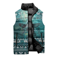 Viking Valhalla Christmas Sleeveless Puffer Jacket with Norse Symbols Raven and Fa La La La Design - Wonder Print Shop