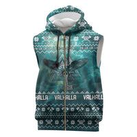 Viking Valhalla Christmas Sleeveless Zip Hoodie with Norse Symbols Raven and Fa La La La Design - Wonder Print Shop