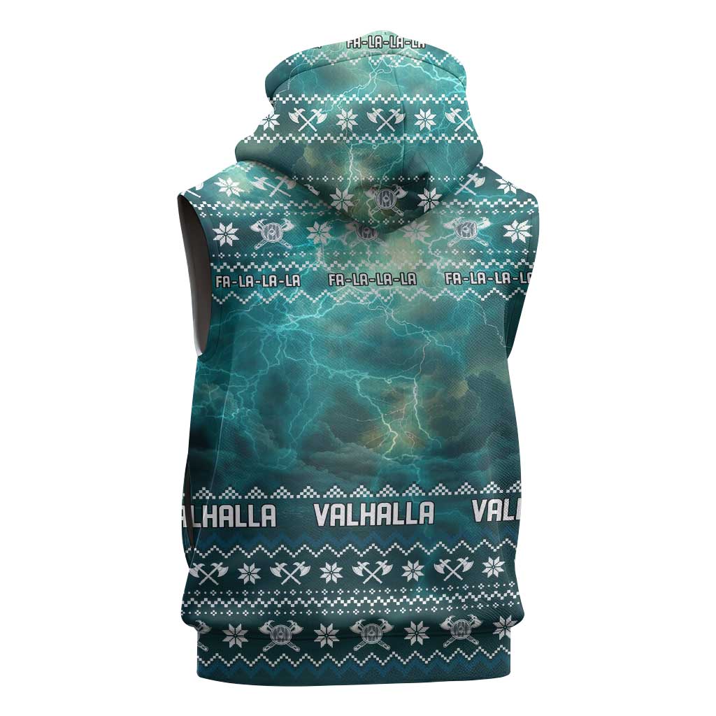 Viking Valhalla Christmas Sleeveless Zip Hoodie with Norse Symbols Raven and Fa La La La Design - Wonder Print Shop