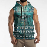 Viking Valhalla Christmas Sleeveless Zip Hoodie with Norse Symbols Raven and Fa La La La Design - Wonder Print Shop