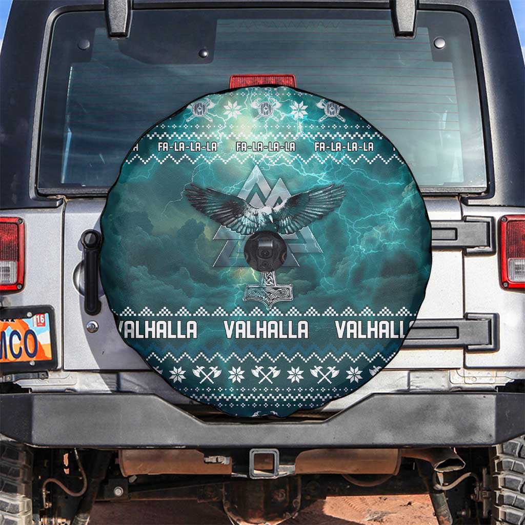 Viking Valhalla Christmas Spare Tire Cover with Norse Symbols Raven and Fa La La La Design - Wonder Print Shop