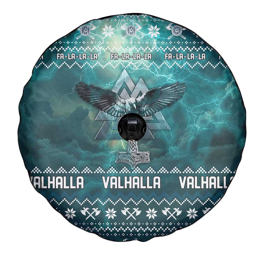 Viking Valhalla Christmas Spare Tire Cover with Norse Symbols Raven and Fa La La La Design - Wonder Print Shop