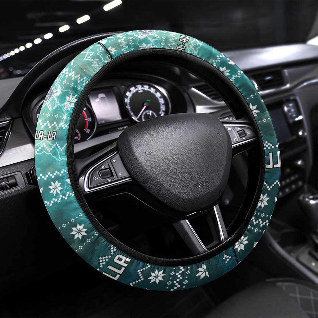 Viking Valhalla Christmas Steering Wheel Cover with Norse Symbols Raven and Fa La La La Design - Wonder Print Shop