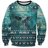 Viking Valhalla Christmas Sweatshirt with Norse Symbols Raven and Fa La La La Design - Wonder Print Shop
