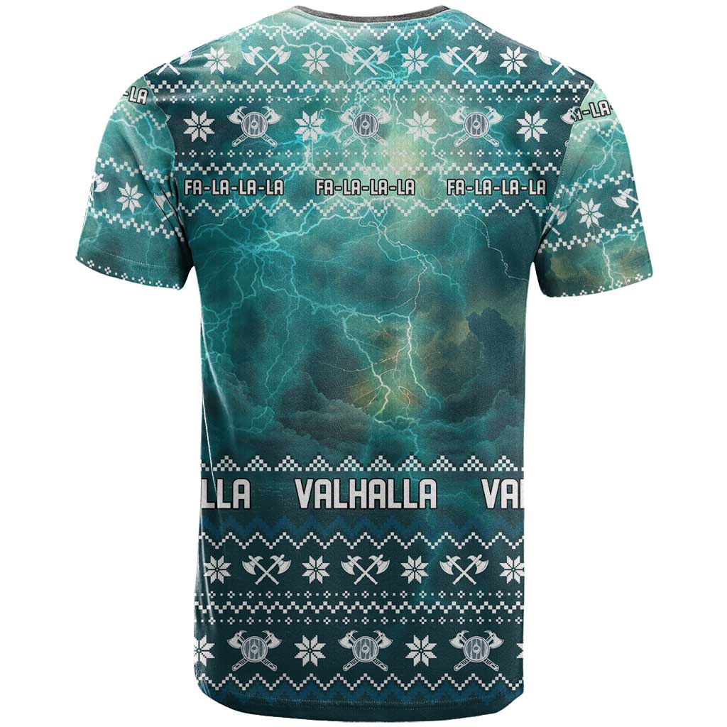 Viking Valhalla Christmas T Shirt with Norse Symbols Raven and Fa La La La Design - Wonder Print Shop