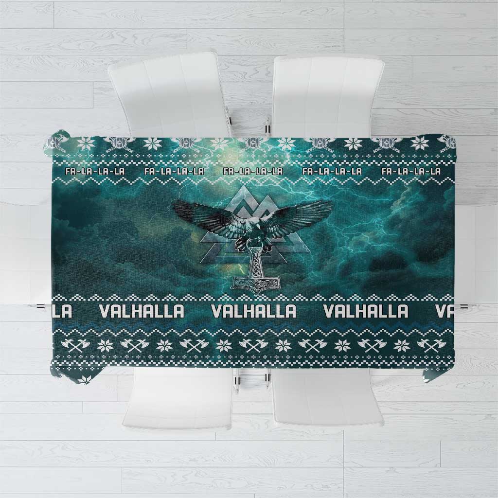 Viking Valhalla Christmas Tablecloth with Norse Symbols Raven and Fa La La La Design - Wonder Print Shop
